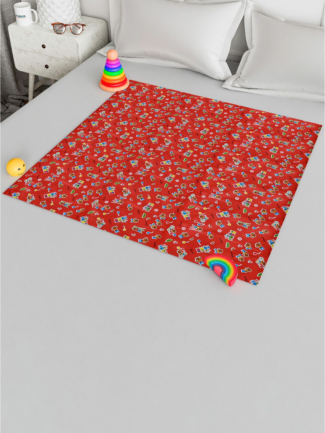 

Kuber Industries Red & Blue Printed Reversible Mattress Protector