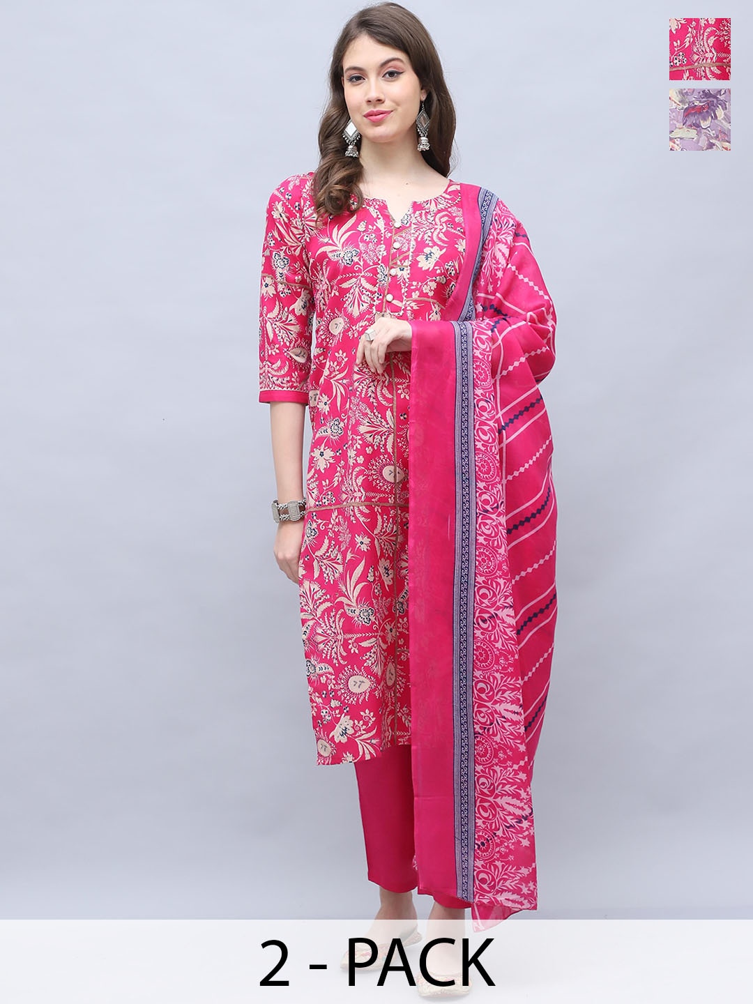 

Roly Poly Selection Of 2 Floral Printed Gotta Patti Straight Kurta with Trouser & Dupatta, Purple