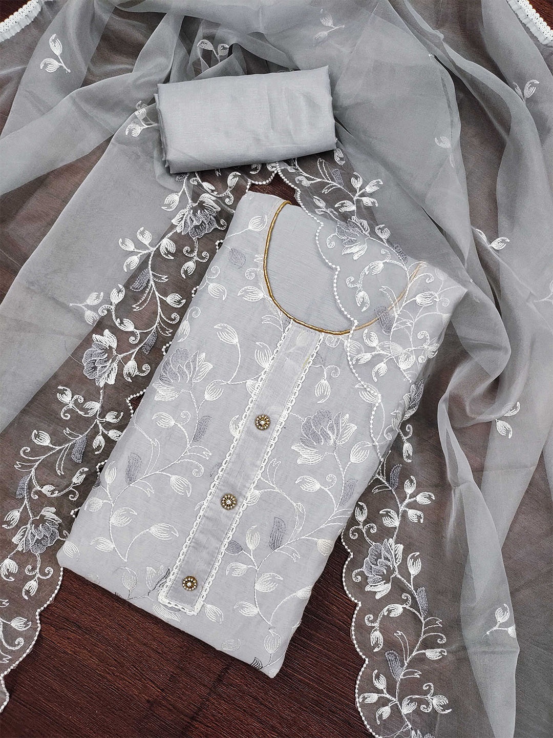 

SAINOOR Embroidered Semi-Stitched Dress Material, Grey