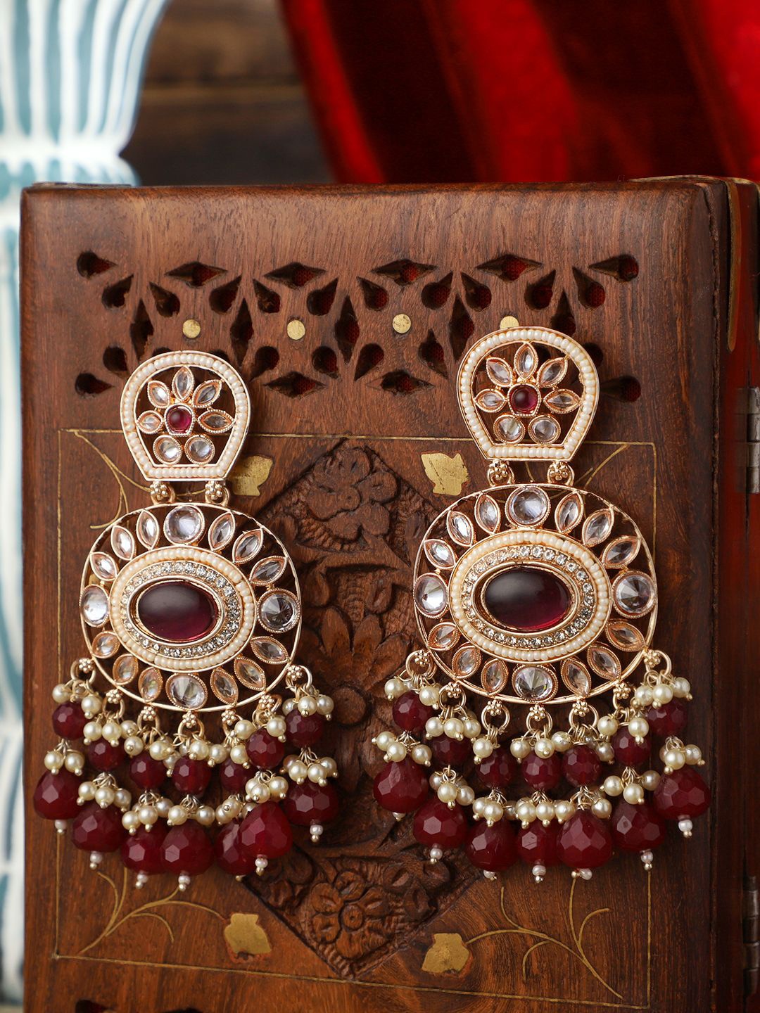 

VENI 18K Gold-Plated Kundan Studded Contemporary Drop Earrings