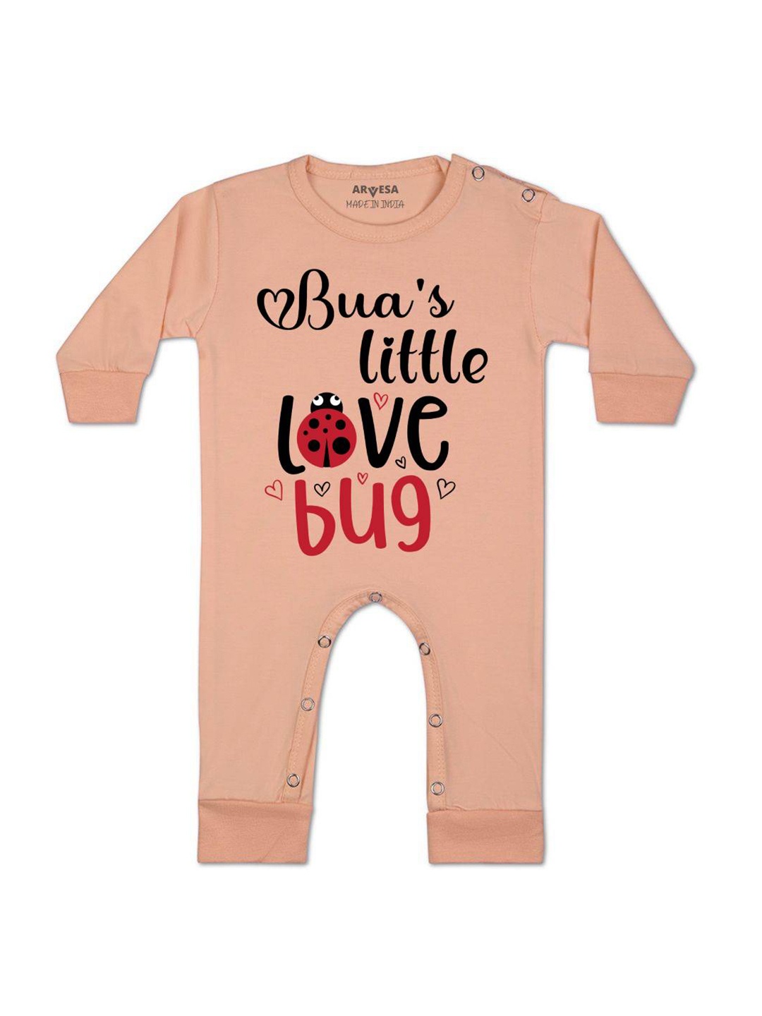 

Arvesa Kids Bua Little Love Bug Printed Baby Romper, Peach