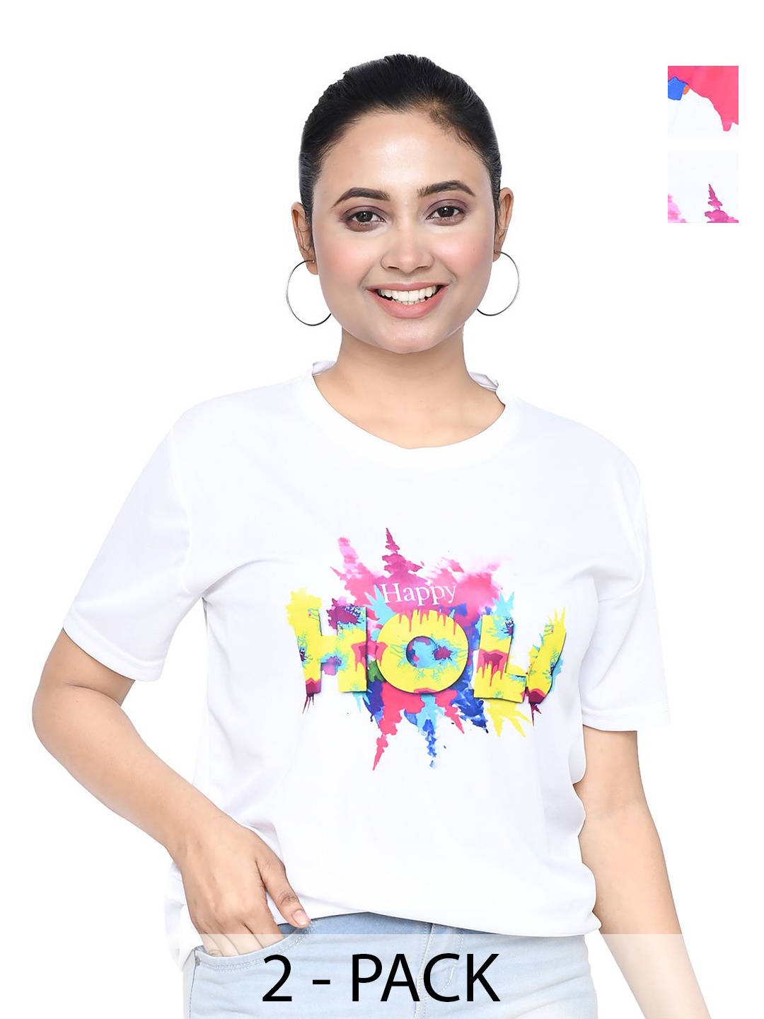 

RAPL Women 2 Printed Applique T-shirt, White
