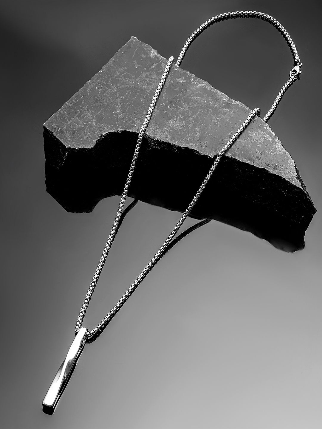 

The Roadster Lifestyle Co. Men Silver Plated Stainless Steel Sleek Pendant With Chain
