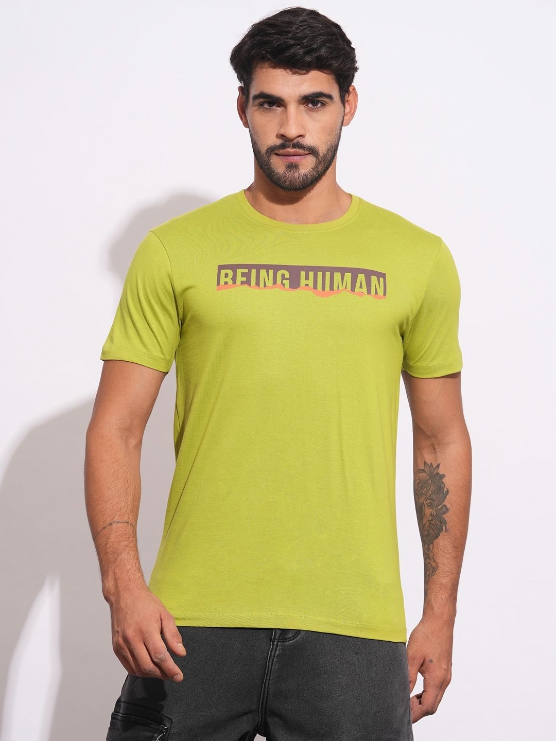 

Being Human Men Typography Printed Round Neck Cotton Slim Fit T-shirt, Green