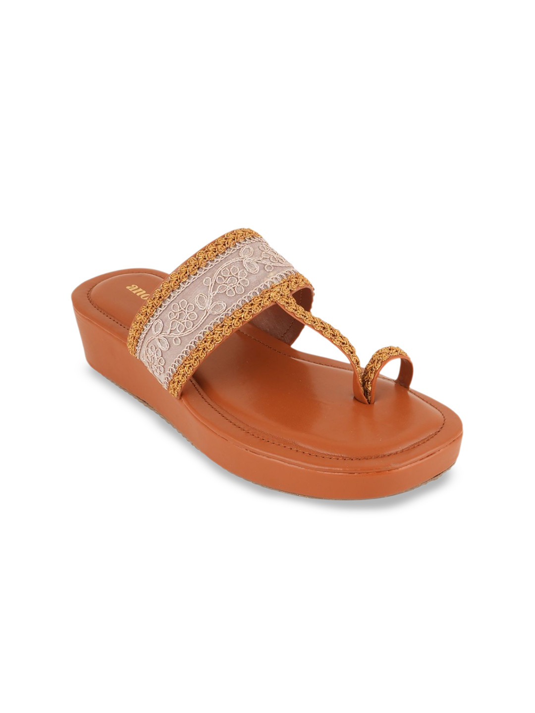

Anouk Women Embroidered One Toe Comfort Sandals, Tan