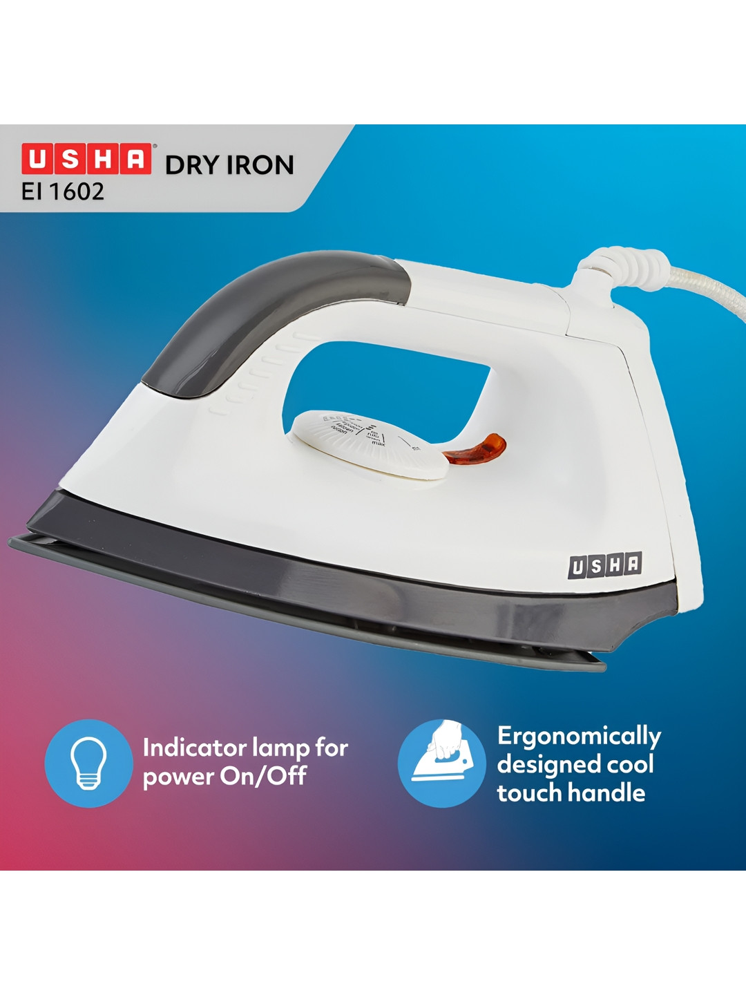 

Usha EI 1602 1000 W Lightweight Dry Iron, White