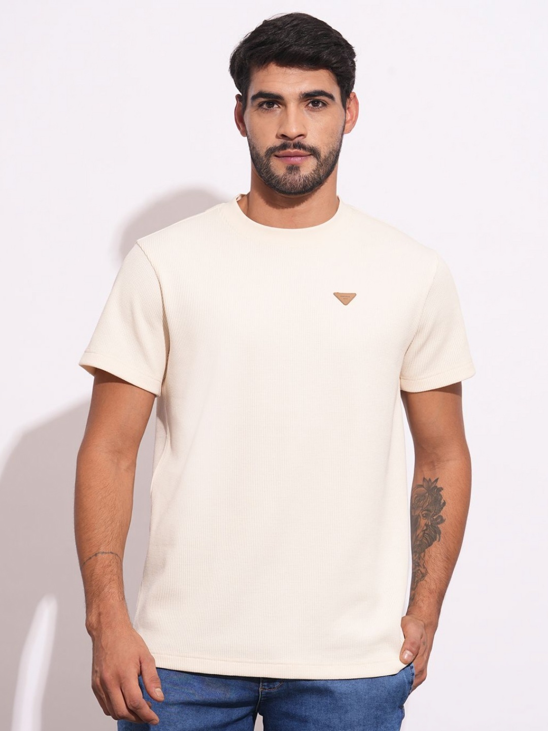 

Being Human Men Solid Round Neck Cotton T-shirt, Peach