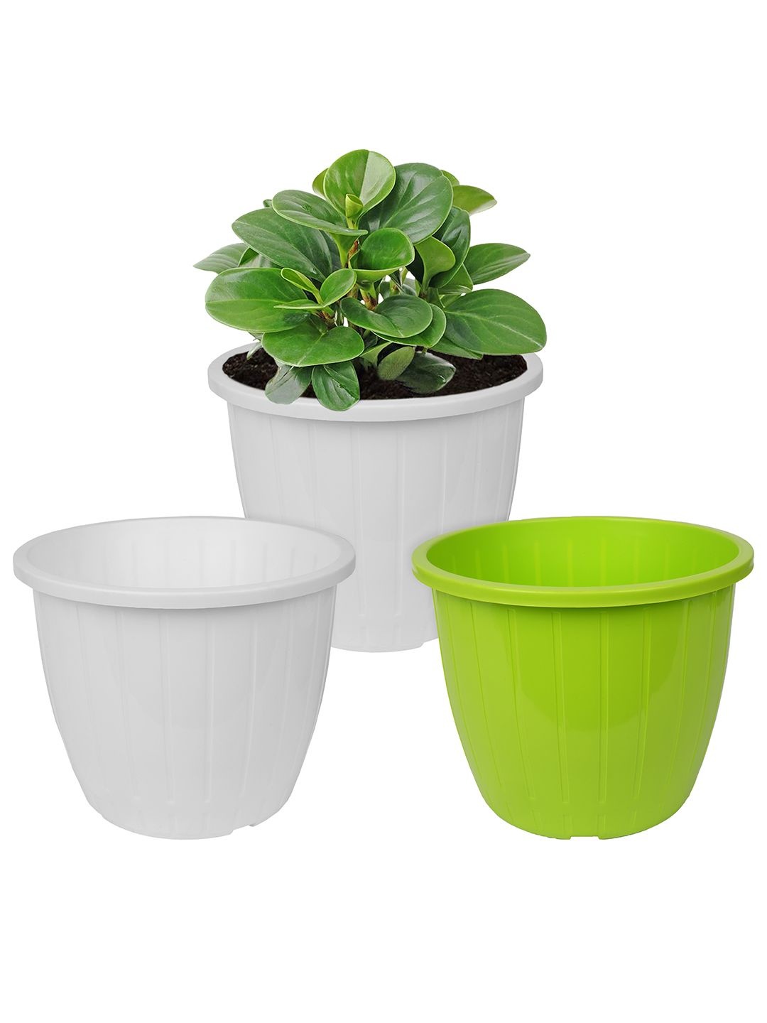 

Kuber Industries White & Green Pack of 3 Duro-Design Flower Planters