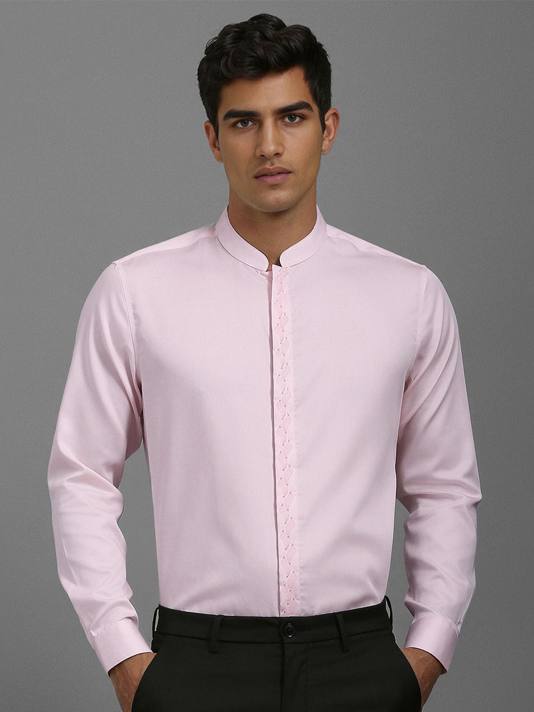 

Louis Philippe Men Slim Fit Opaque Printed Formal Shirt, Pink