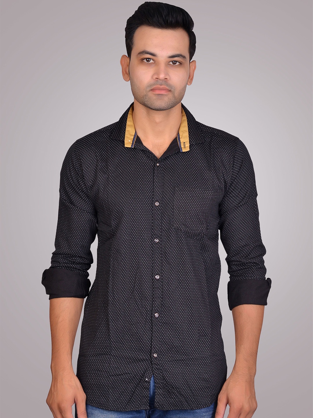 

LA MILANO Men Slim Fit Polka Dot Opaque Printed Casual Shirt, Black