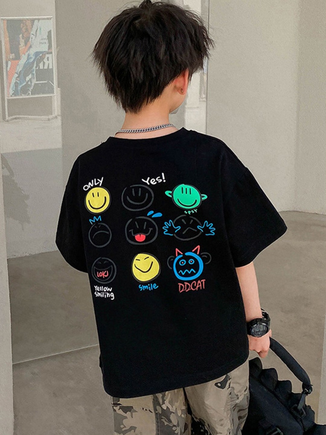 

LULU & SKY Boys Graphic Printed Round Neck Cotton Relaxed Fit T-shirt, Black