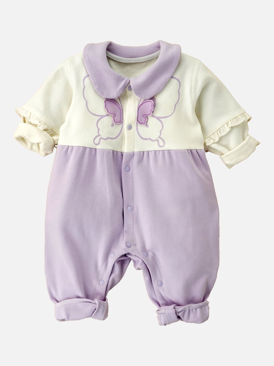 

Little Surprise Box LLP Kids Butterfly Full Sleeves Jumpsuit Style Romper, Lavender