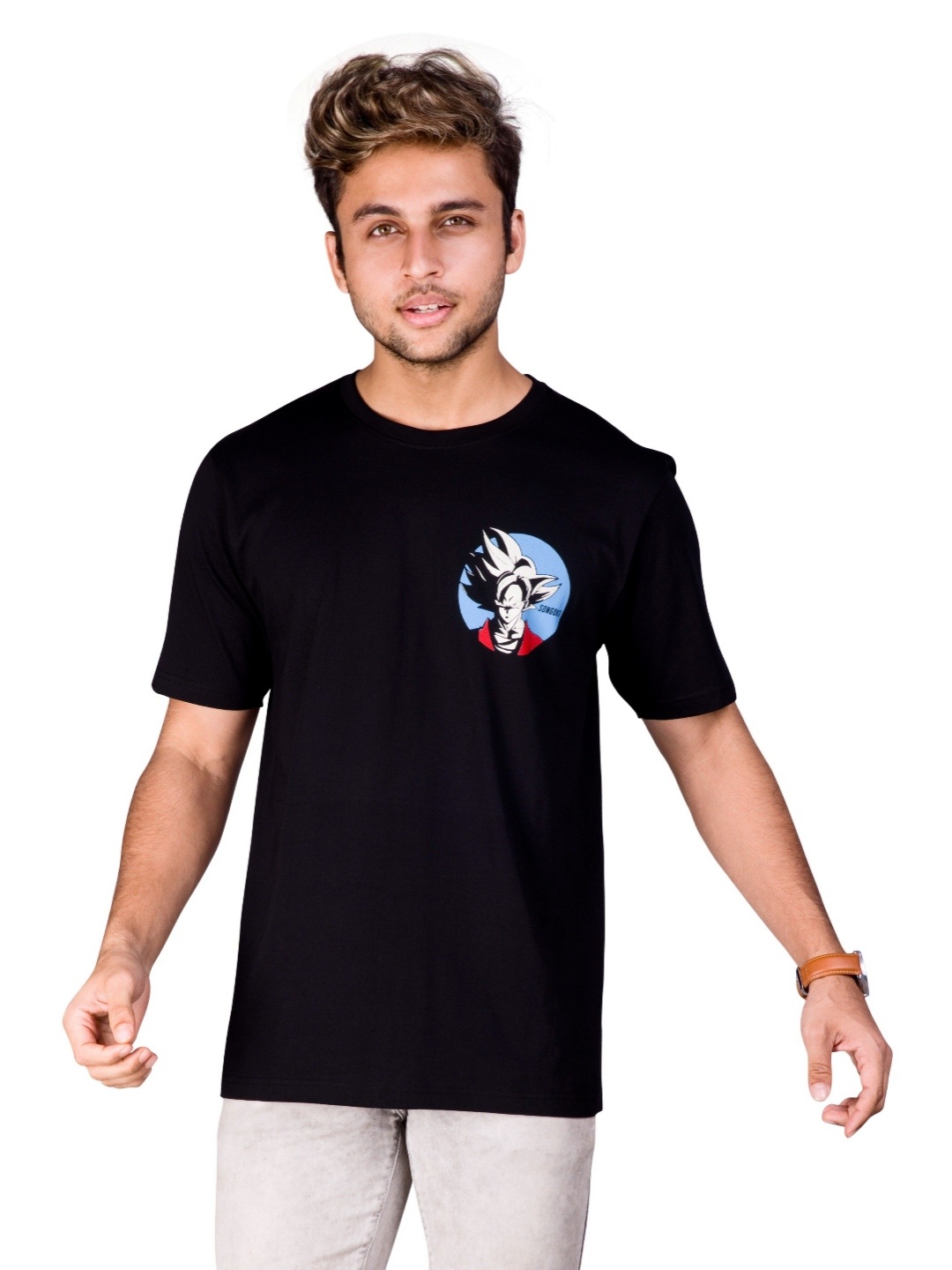 

Quco Men Graphic Printed Biowashed Round Neck Cotton Tshirt, Black
