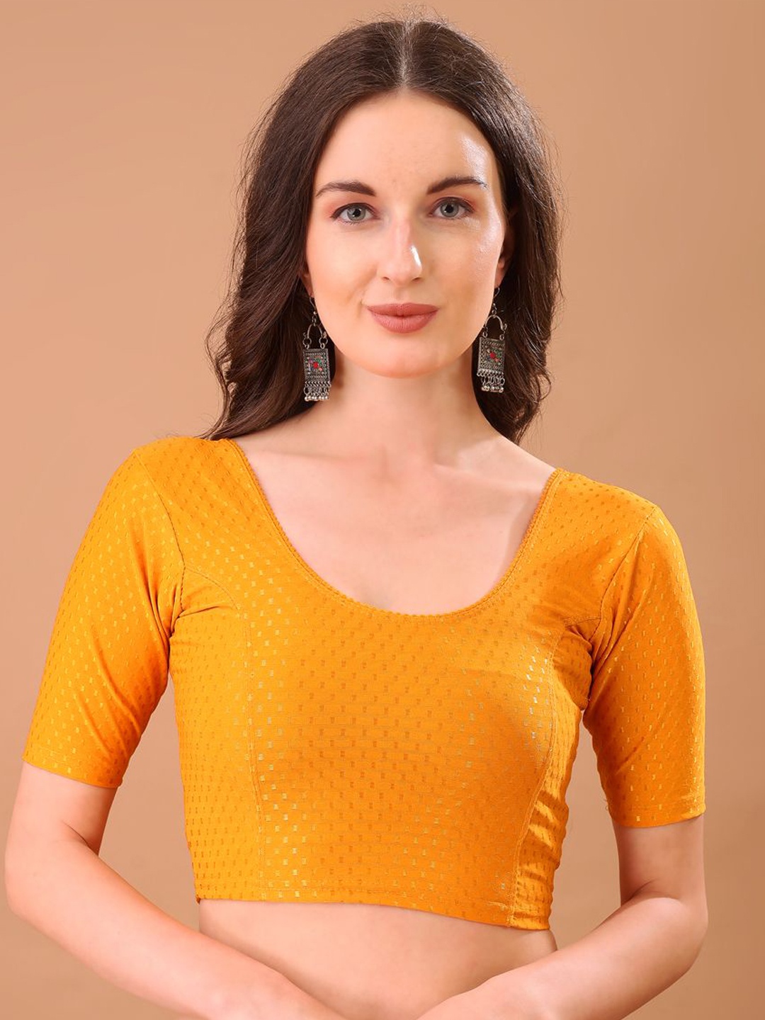 

BAPS Round Neck Stretchable Saree Blouse, Mustard