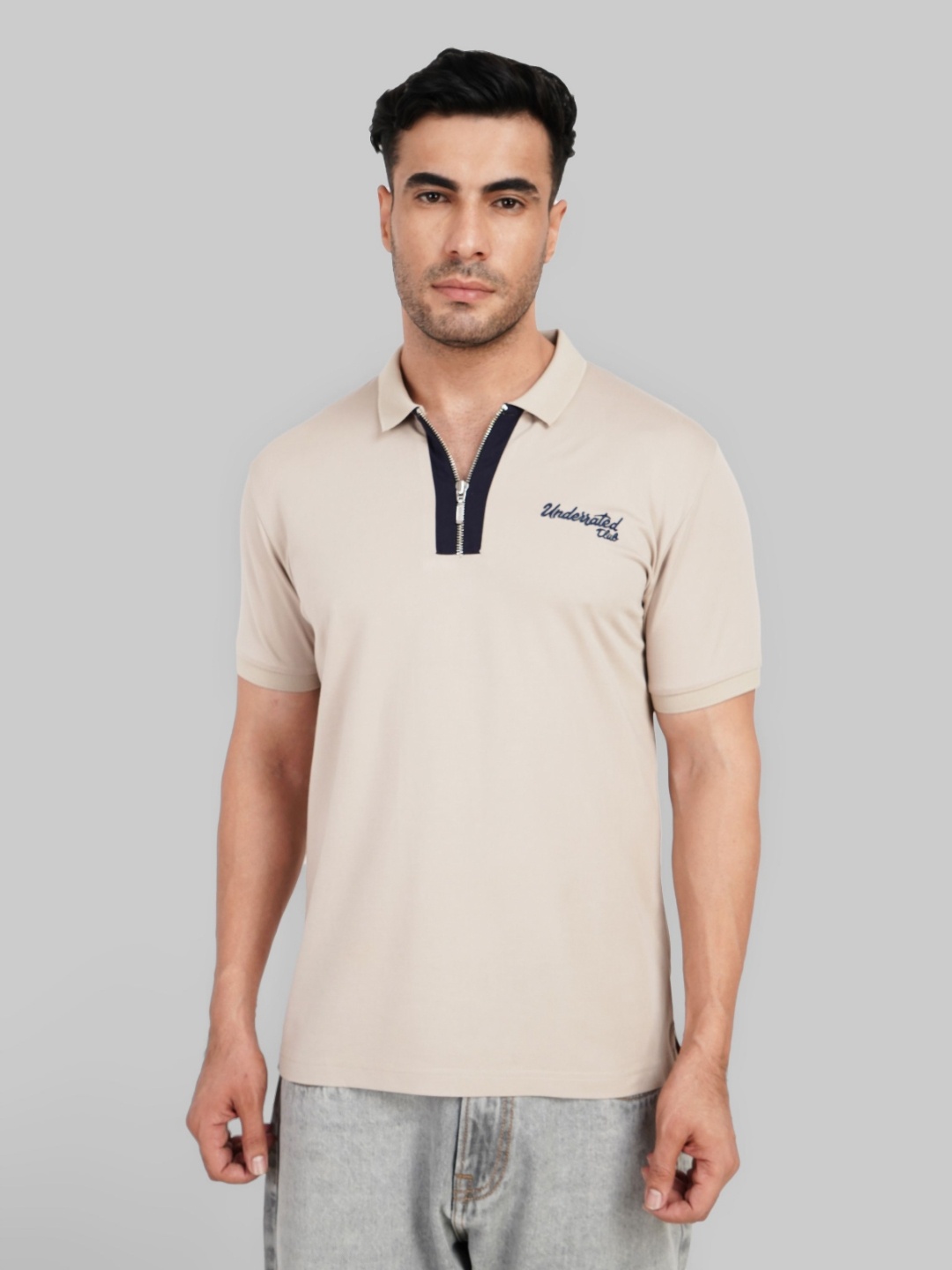 

Underrated Club Men Solid Polo Collar T-shirt, Beige
