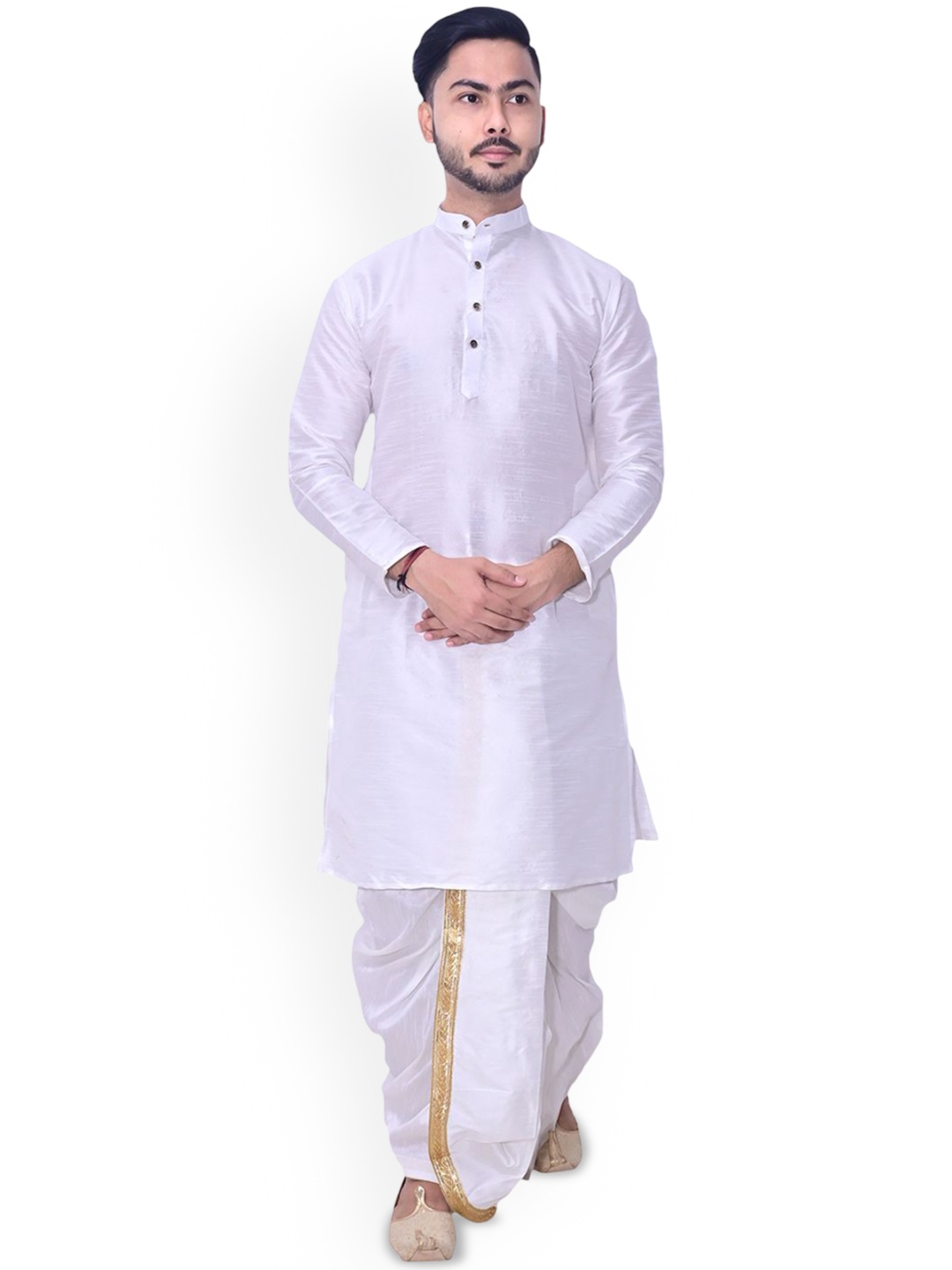 

Om Shubh Mangalam Band Collar Straight Kurta with Dhoti Pants, White