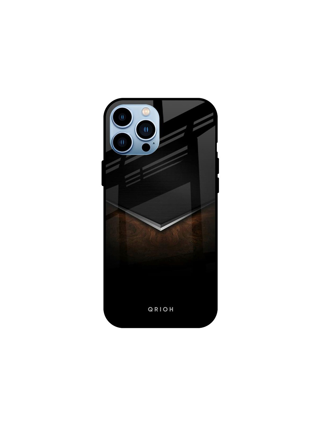 

QRIOH Dark Walnut Real Printed iPhone 13 Pro Back Case, Black