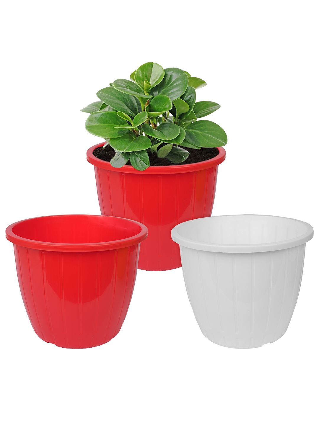 

Kuber Industries Red & White Pack of 3 Duro-Design Flower Planters