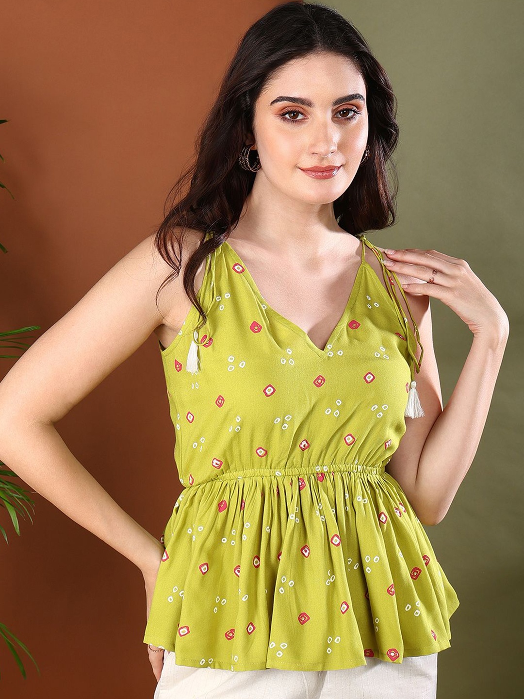 

Stylum Polka Dot Print Peplum Crop Top, Green