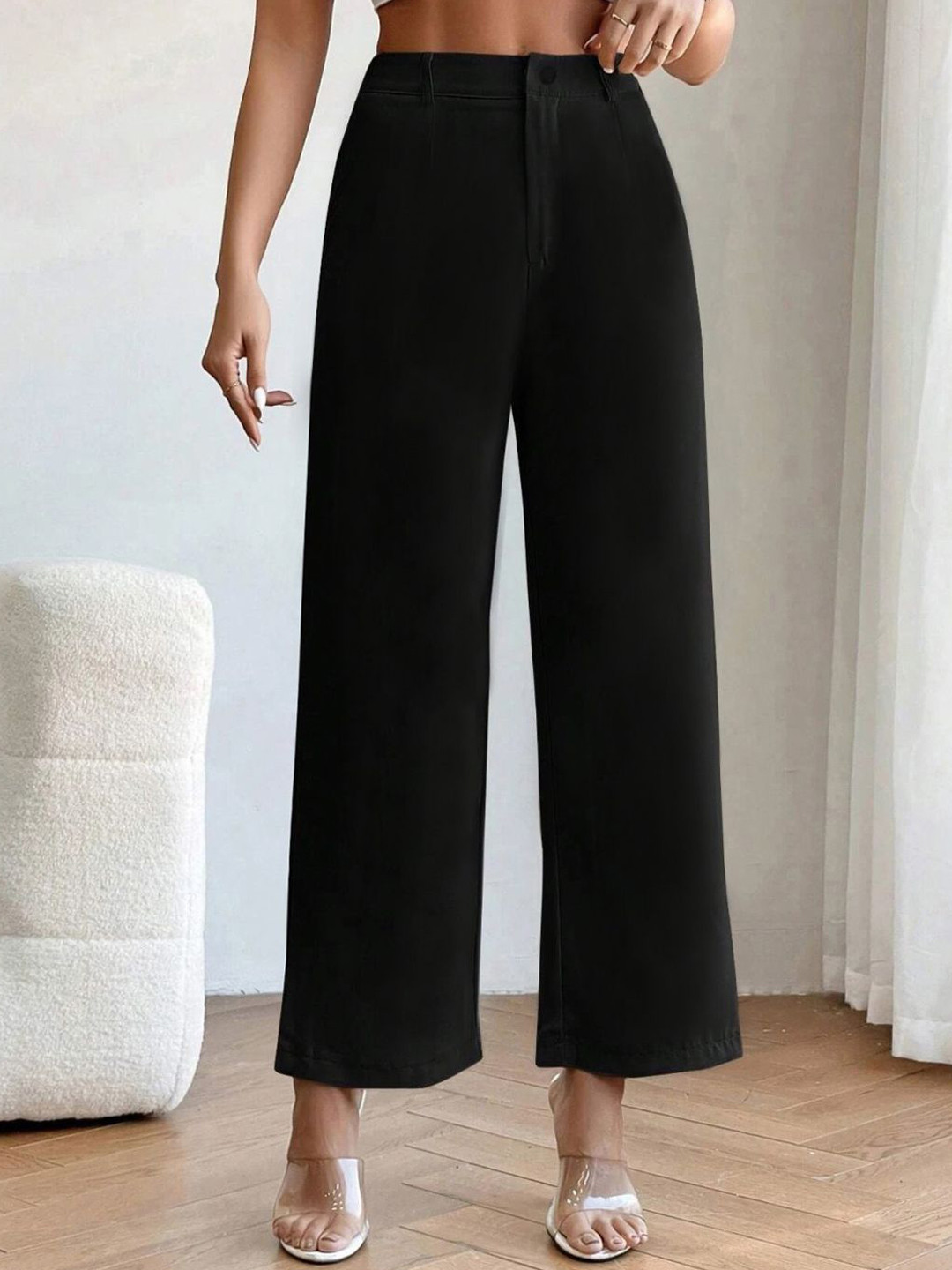 

KERI PERRY Women Relaxed Straight Leg High-Rise Trousers, Black