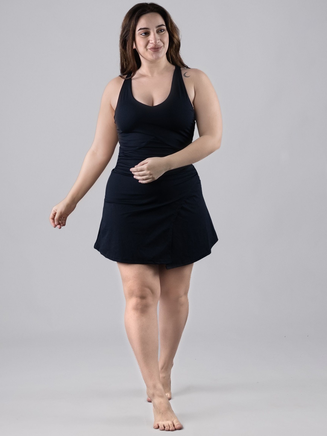 

Keepfit Round Neck Swimming Dress With Attached Boy Shorts, Black