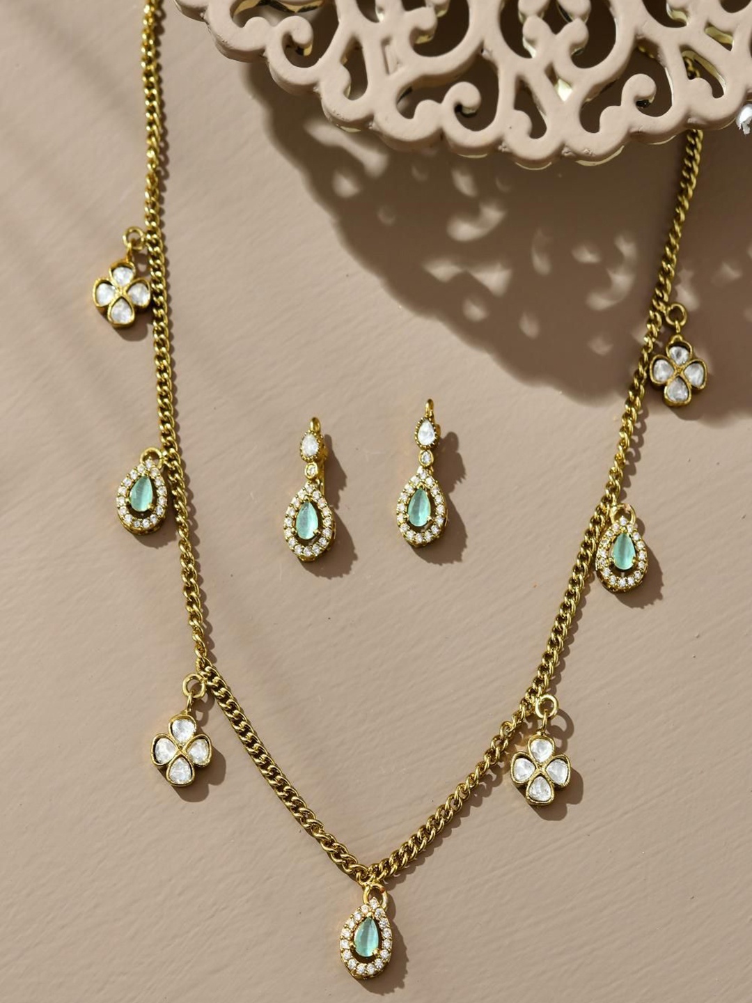 

STYYO Gold-Plated Artificial Stones Studded Jewellery Set, Turquoise blue