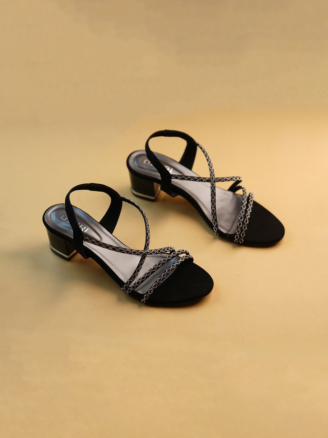 

Ozuri Embellished Party Block Sandals, Black