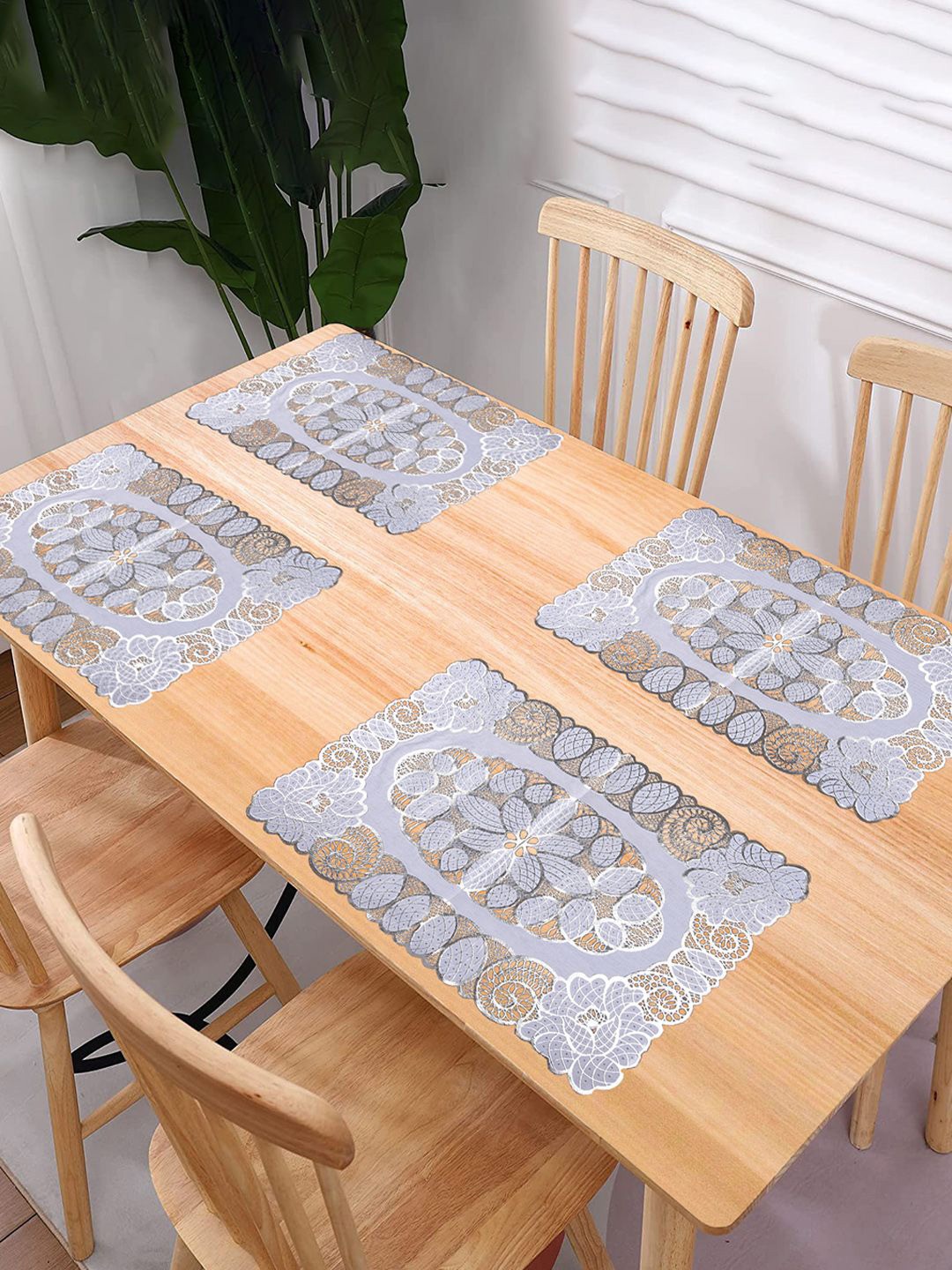 

Kuber Industries White & Grey 4 Pieces Floral Designer Table Placemats