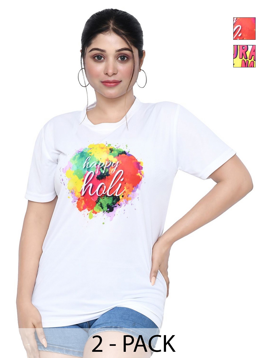 

RAPL Women 2 Printed Applique T-shirt, White