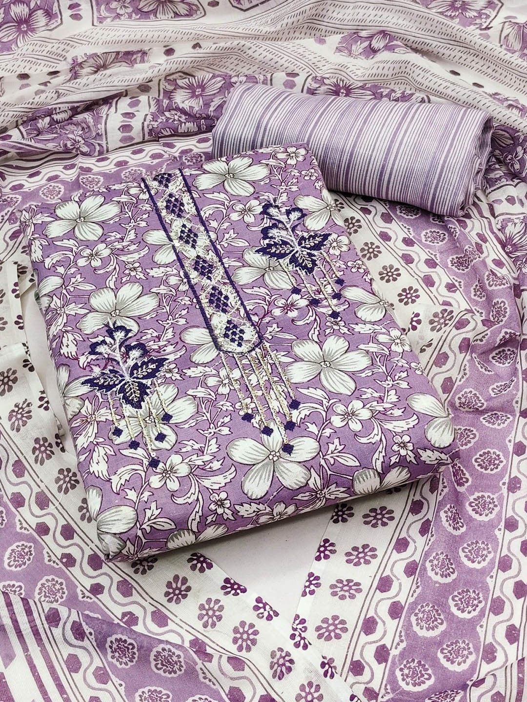 

Rangtulika Floral Printed Unstitched Dress Material, Lavender