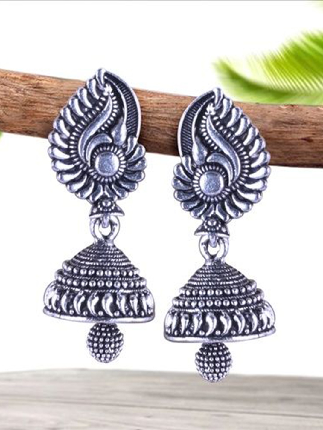 

DIVASTRI Set Of 5 Silver-Plated Dome Shaped Jhumkas Oxidized Earrings
