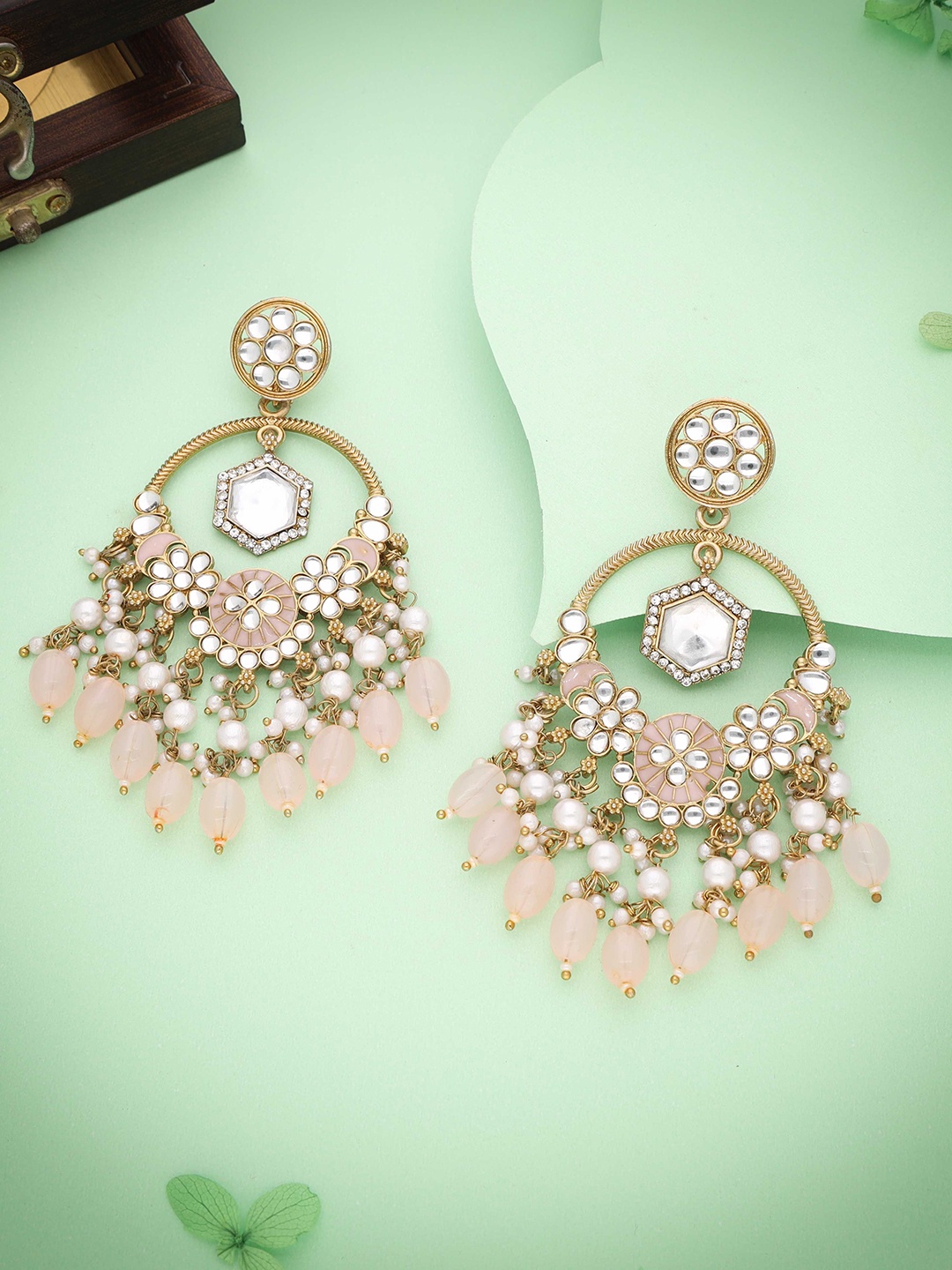 

Lyriss Gold-Plated Artificial Beaded Contemporary Shaped Jhumkas