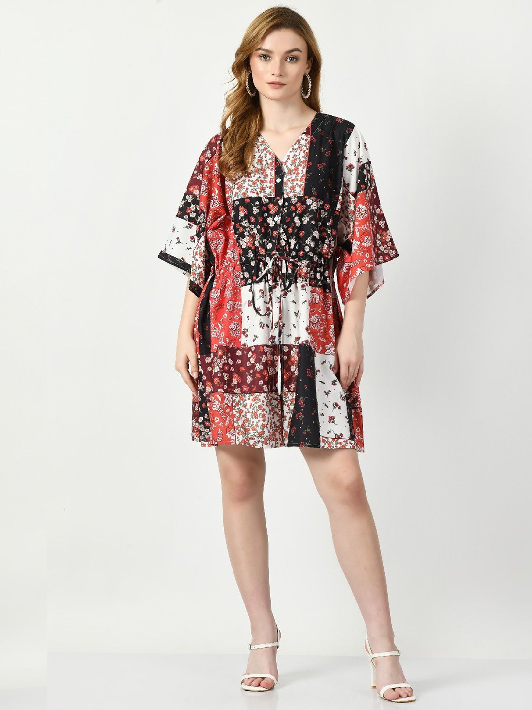 

COATTIRE Floral Print Flared Sleeve Crepe Kaftan Midi Dress, Multi