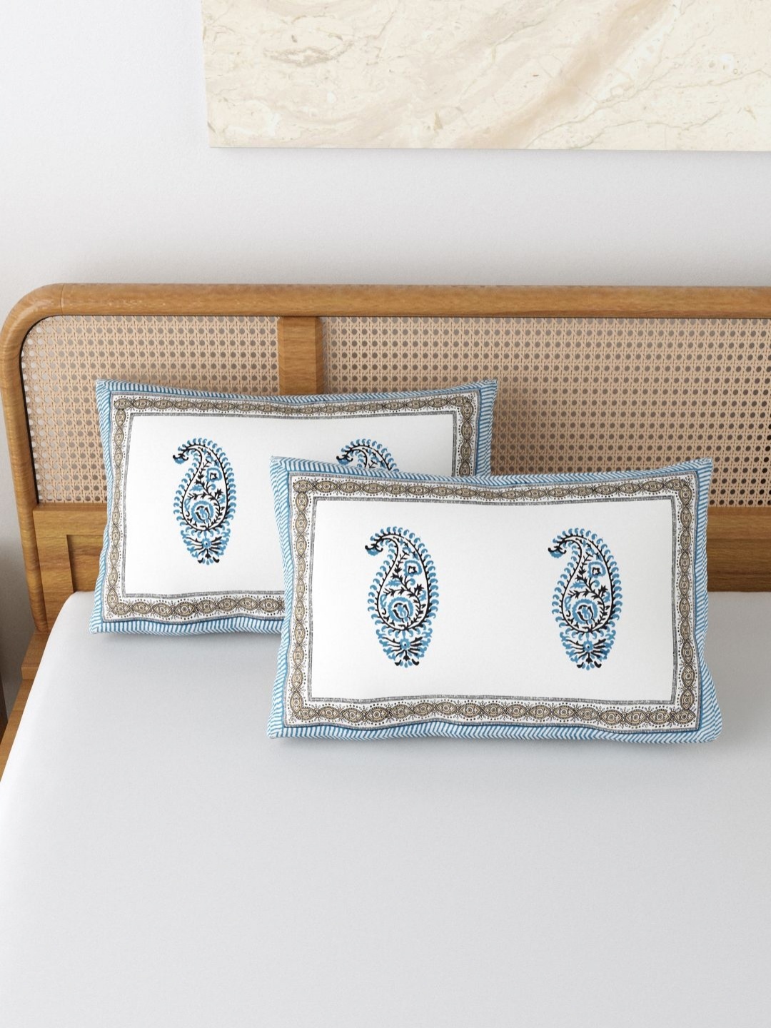 

BLOCKS OF INDIA Grey & White 2 Pieces Printed Pure Cotton Rectangle Pillow Covers