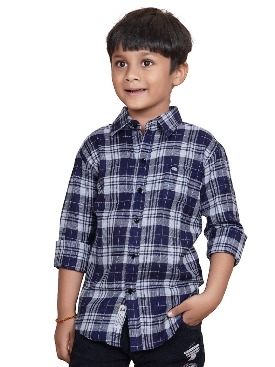 

SKY PEARL Boys Tartan Checks Opaque Checked Casual Shirt, Navy blue