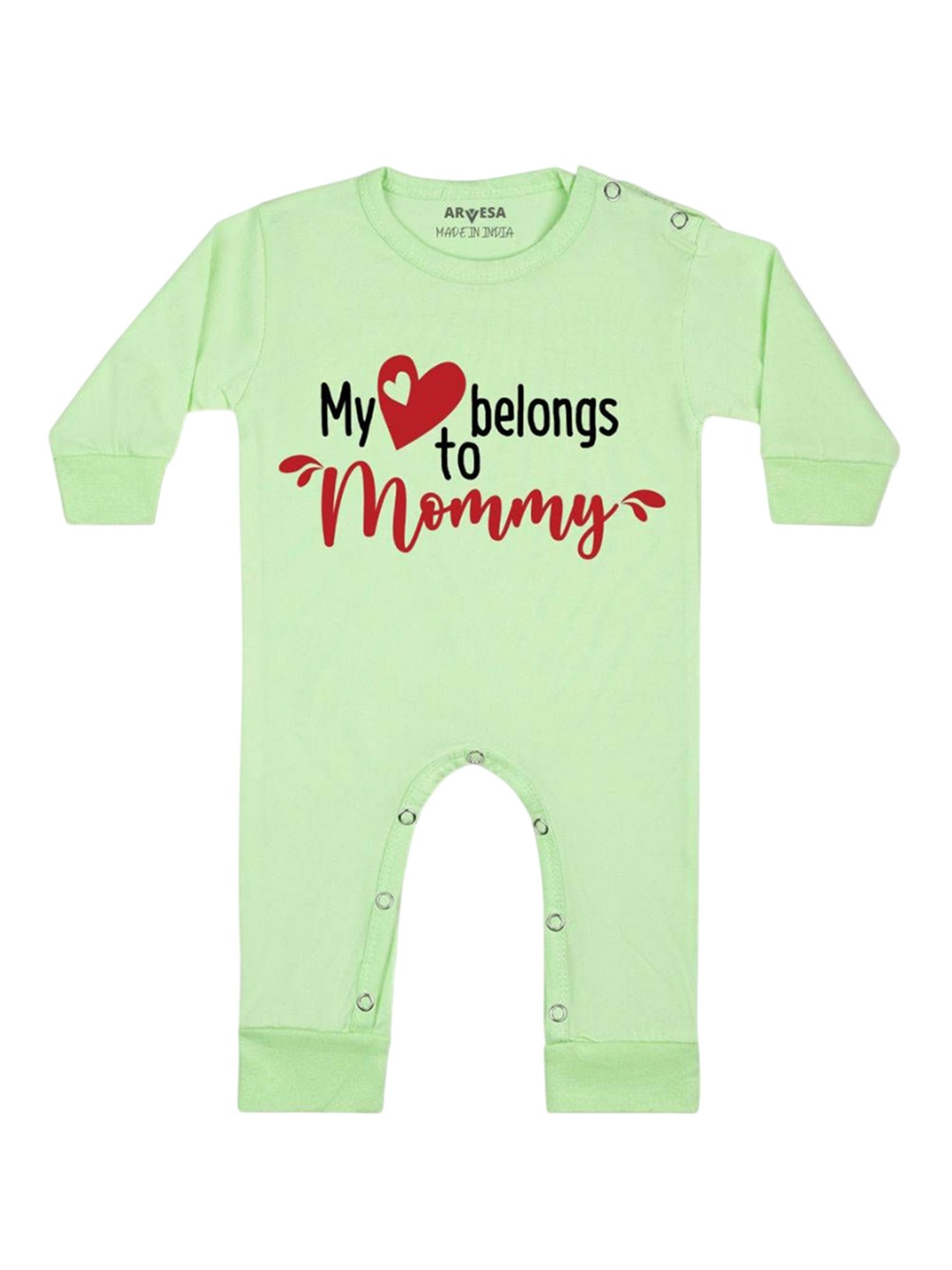 

Arvesa Kids My Heart Beling To Mommy Printed Baby Romper, Green