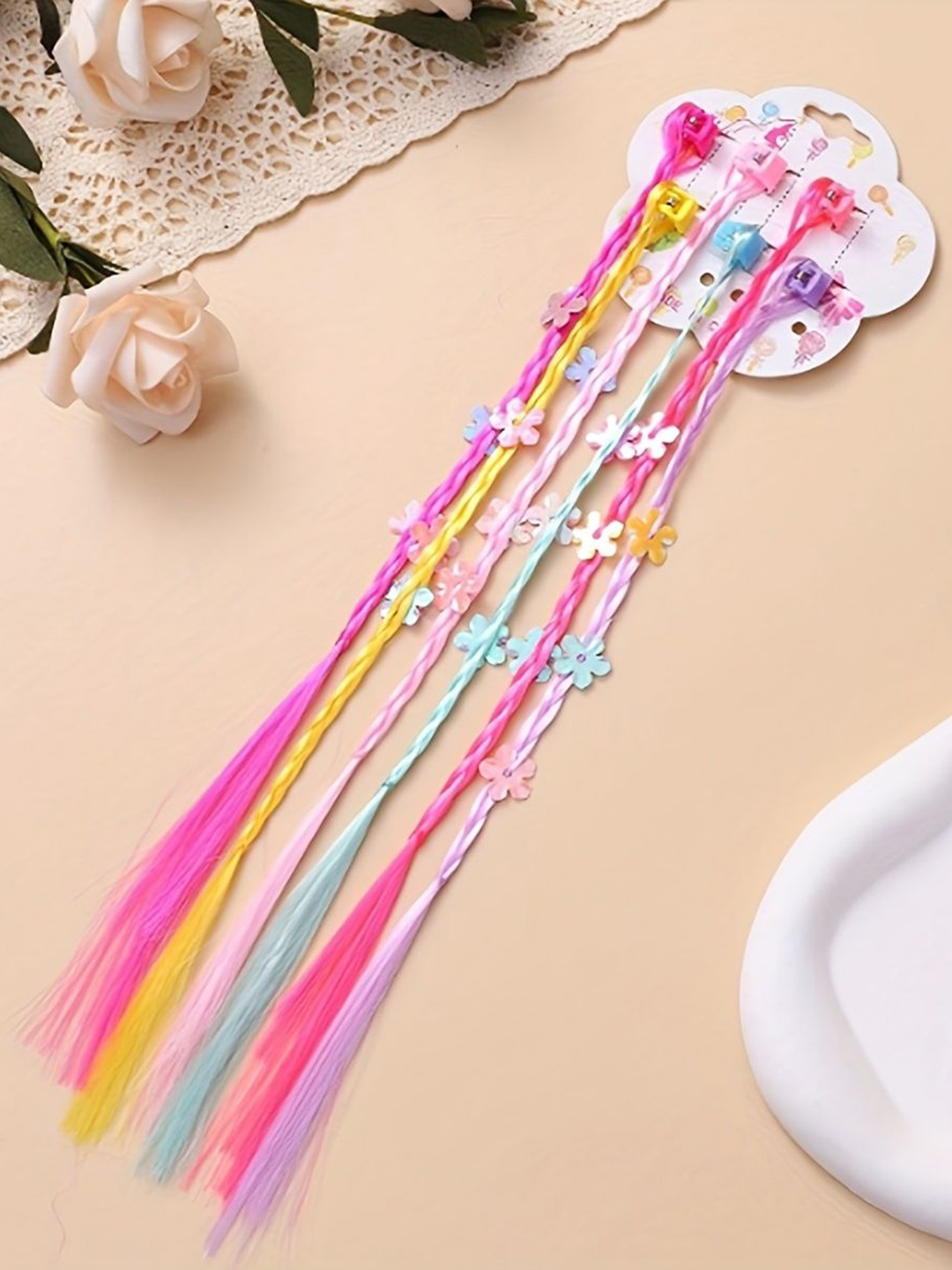 

LYTIX Set Of 6 Clip In Straight Colorful Braided Ponytail- Multicolor- 12.40 Inch, Assorted