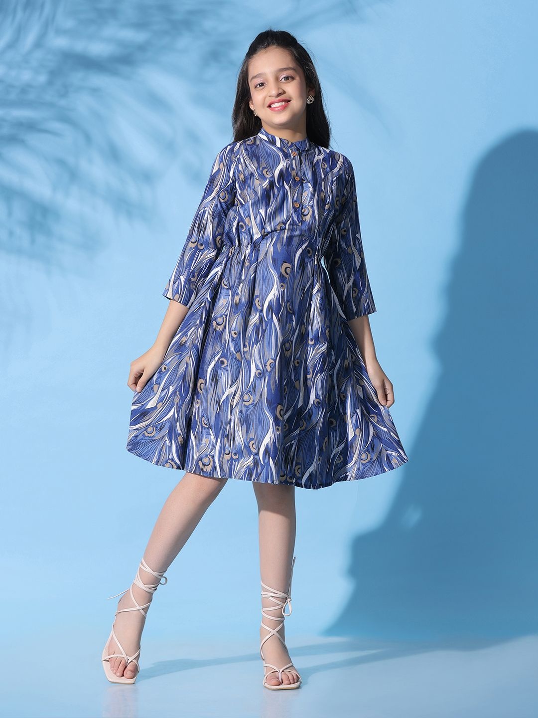 

YK Print Fit & Flare Dress, Blue