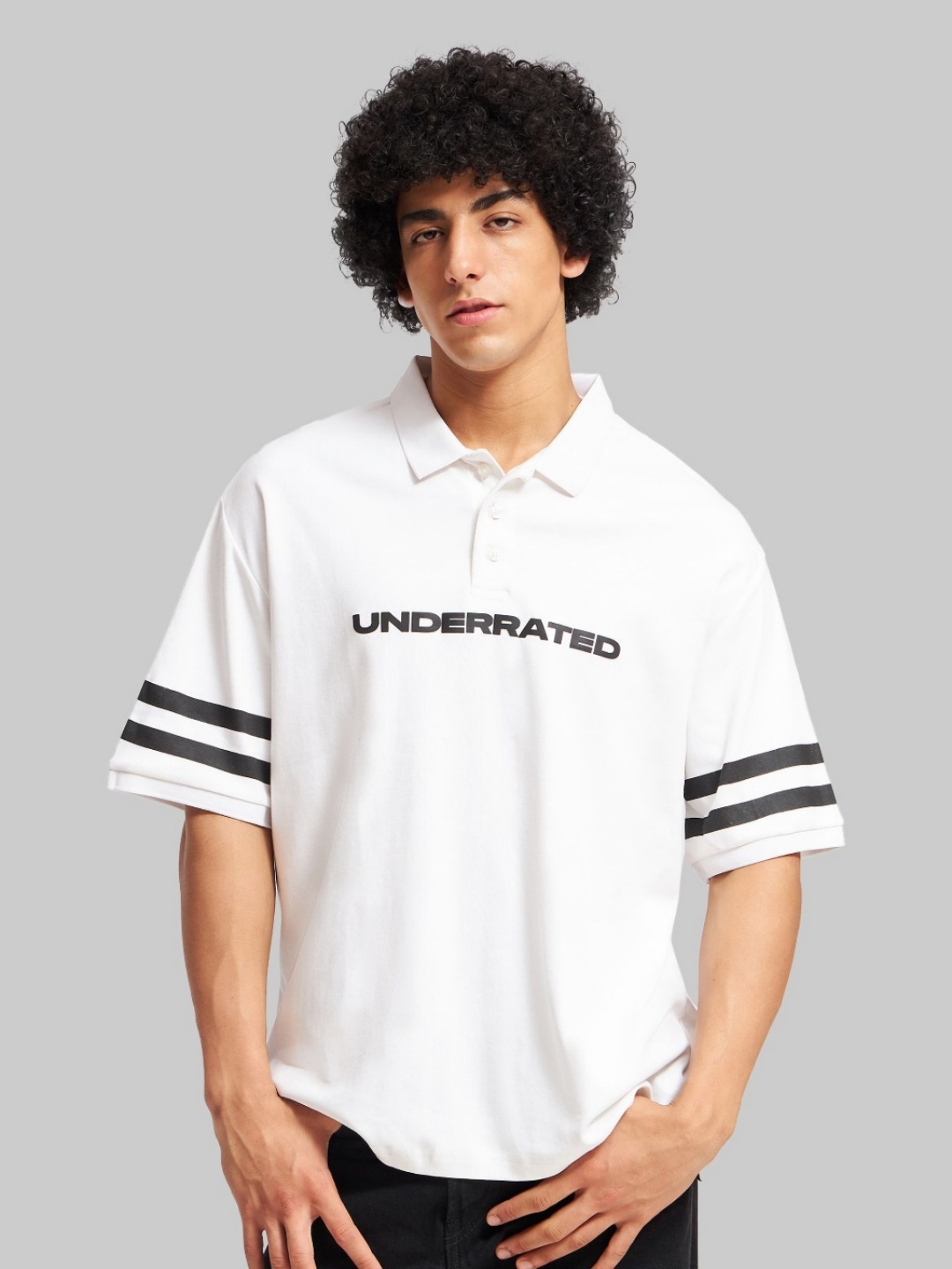 

Underrated Club Men Typography Printed Polo Collar Cotton Relaxed Fit T-shirt, White