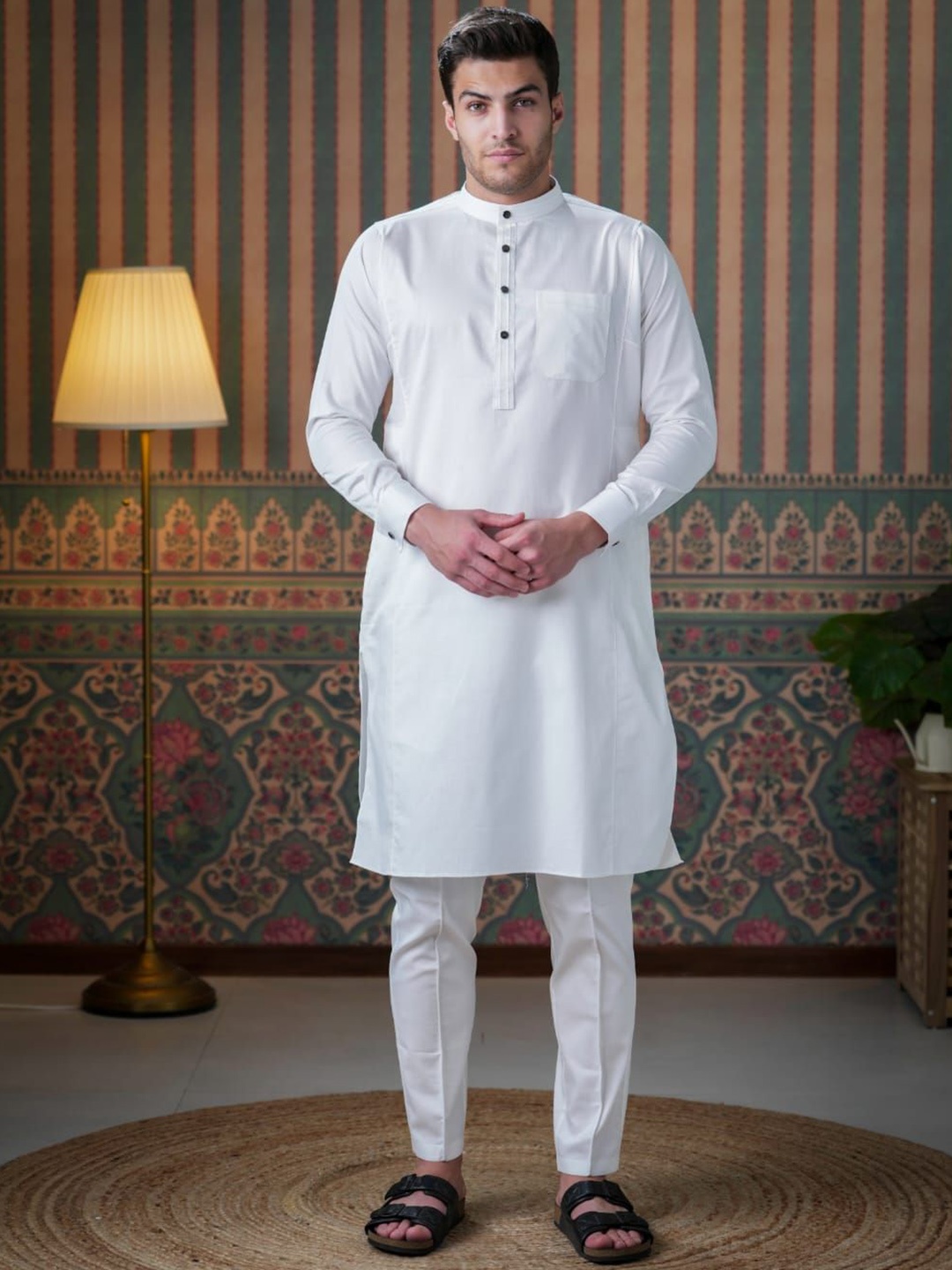 

MASHROO Men Regular Pure Cotton Kurta with Pyjamas, White