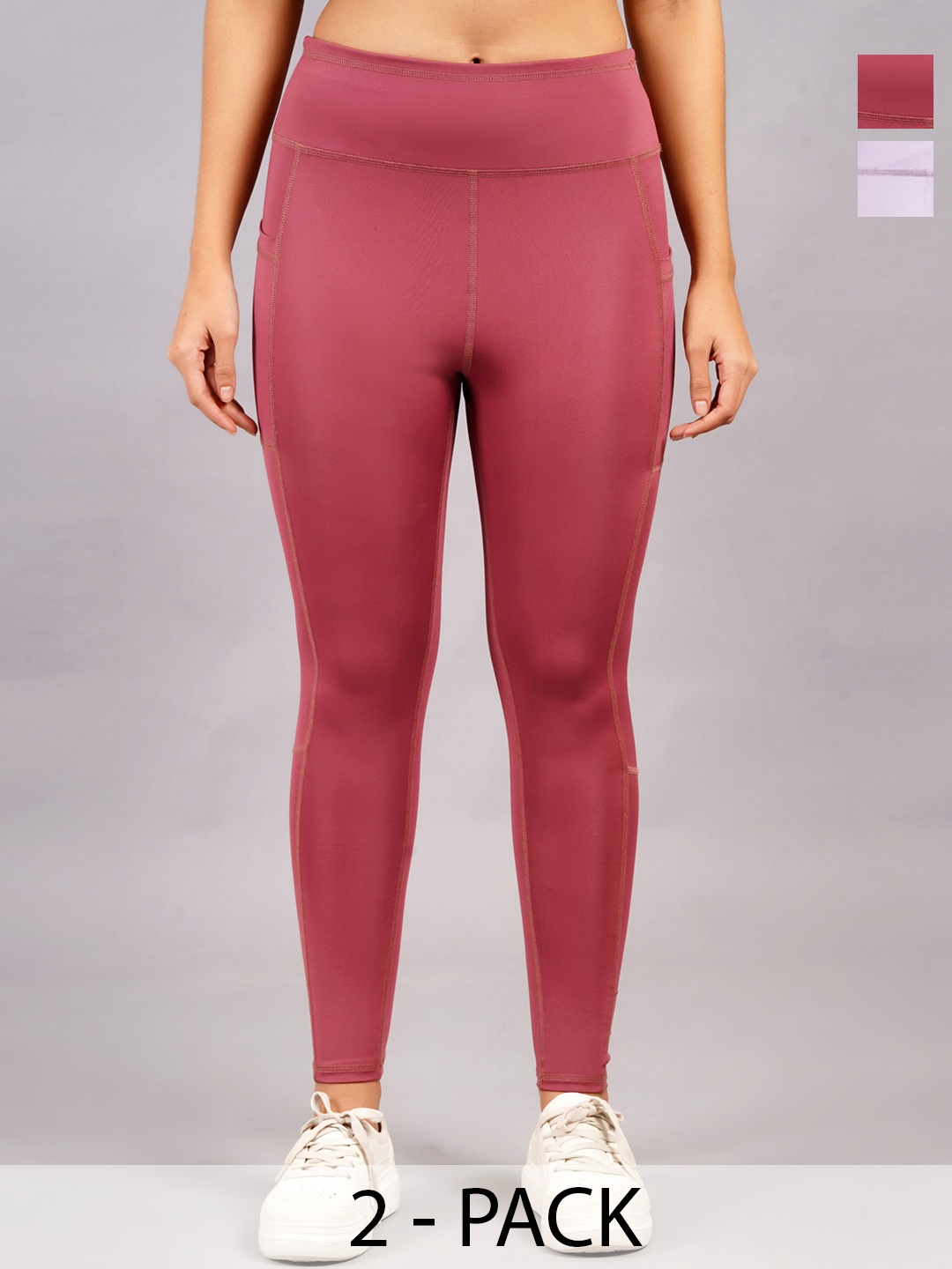 

Kyk Women Pack Of 2 High Waisted Ankle Length Sports Tights, Coral