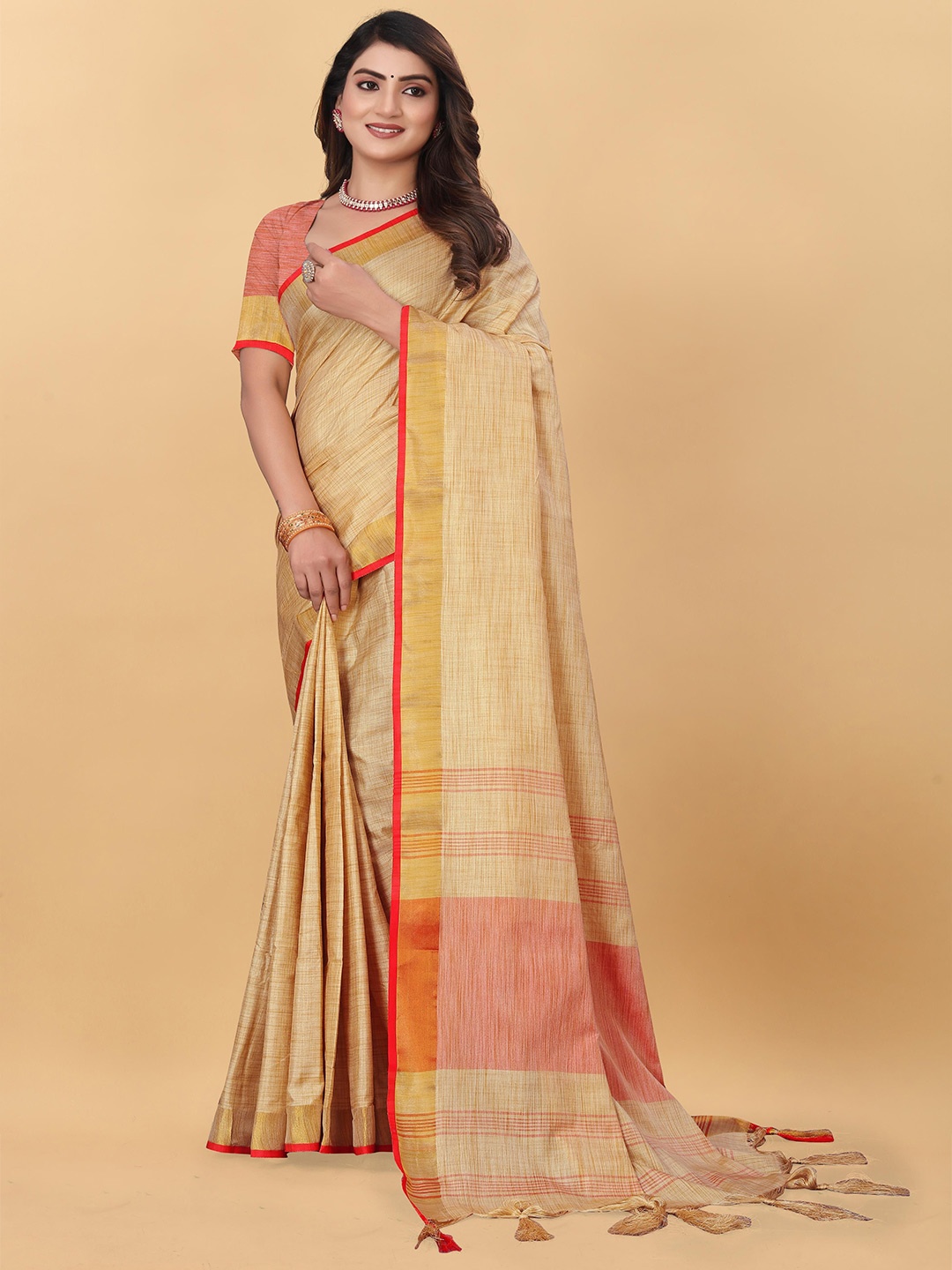 

SUPERLAXMI Zari Silk Cotton Saree, Beige