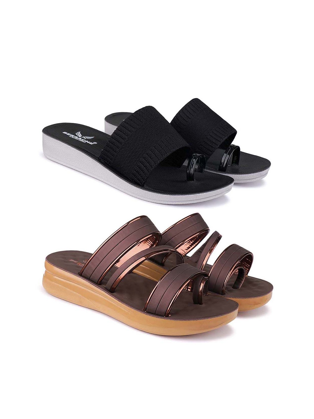 

BERSACHE Women Set Of 2 One Toe Flats, Black