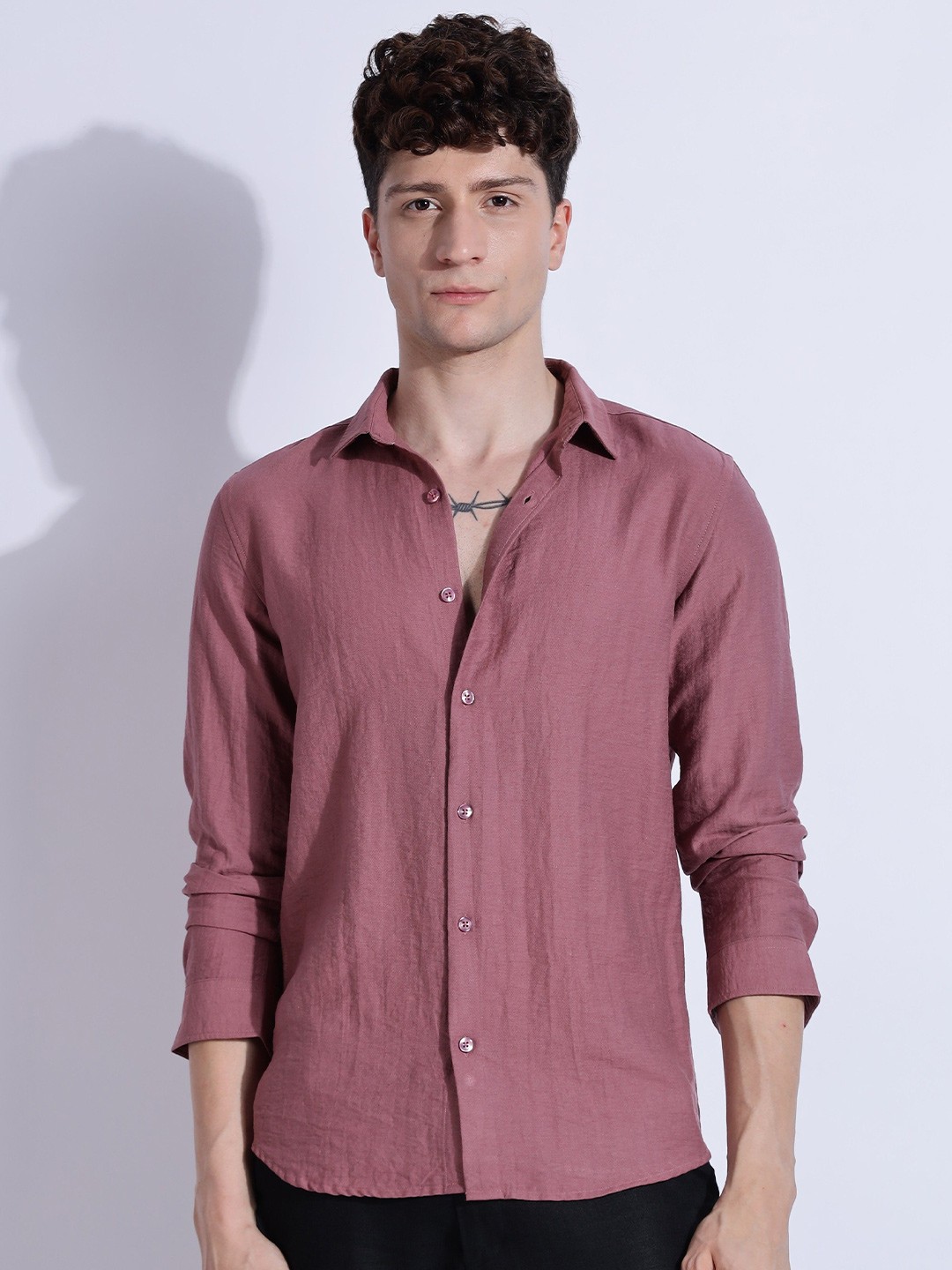 

THE BEETEL HOUSE Men Lucas Look Linen Regular Slim Fit Casual Shirt, Pink