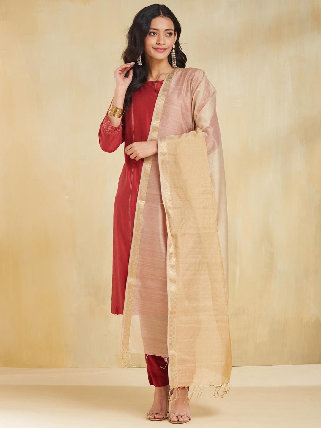 

Fabindia Tasselled Dupatta, Beige