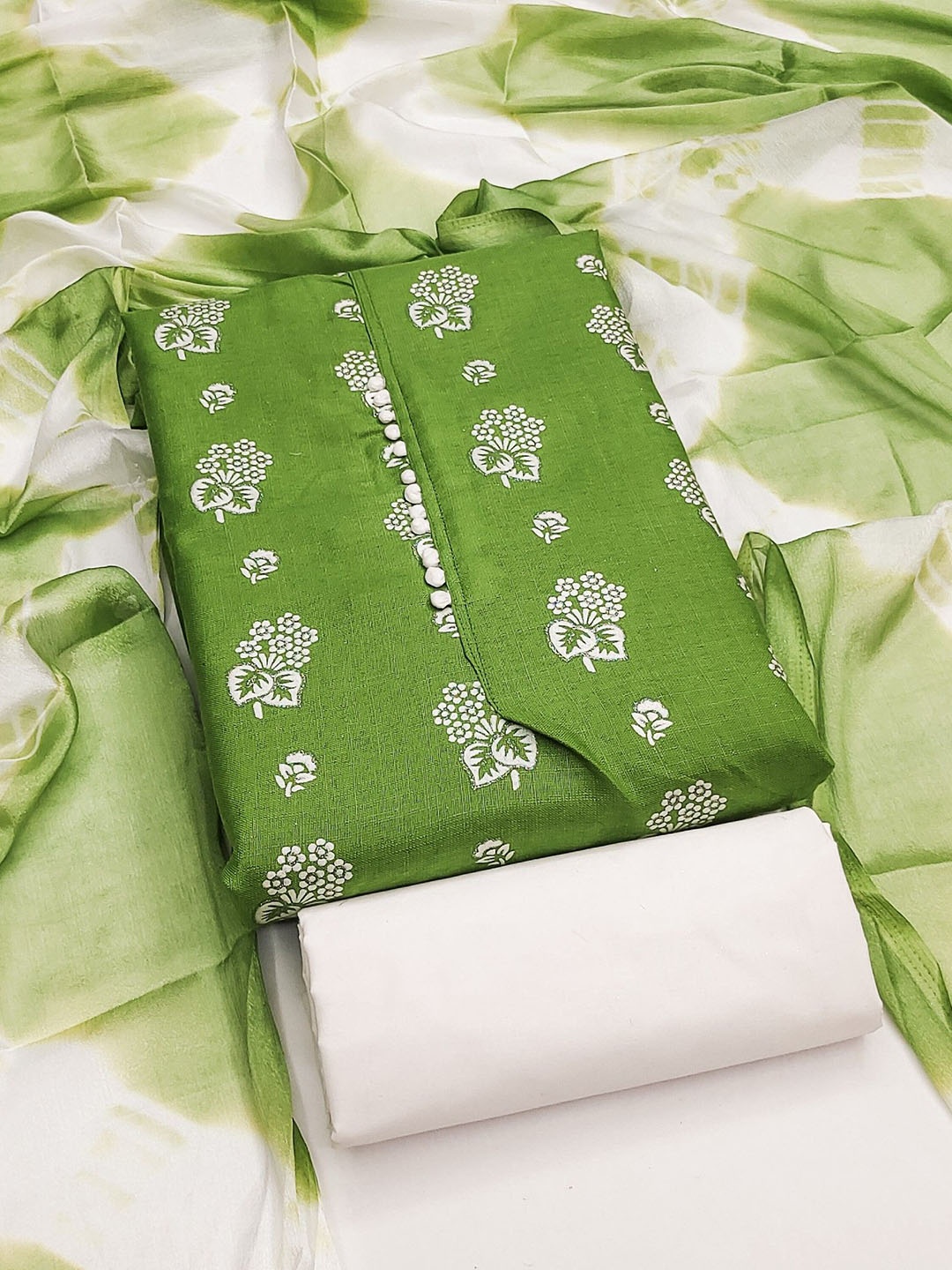 

Rangtulika Floral Printed Unstitched Dress Material, Green