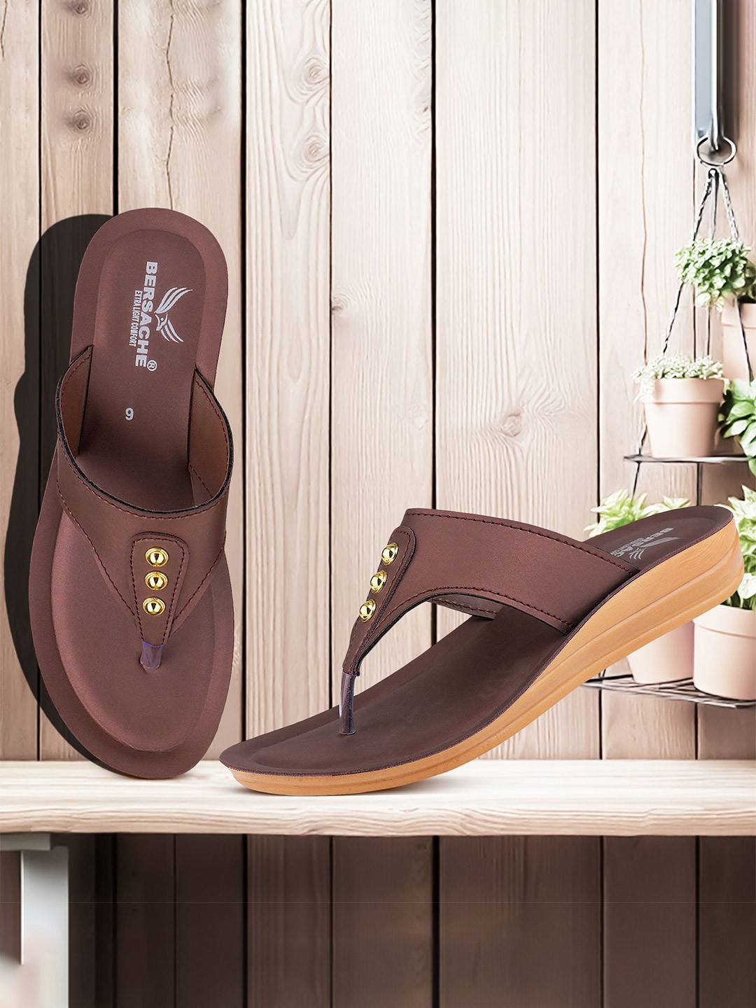 

BERSACHE Women Set Of 2 Open Toe Flats, Brown