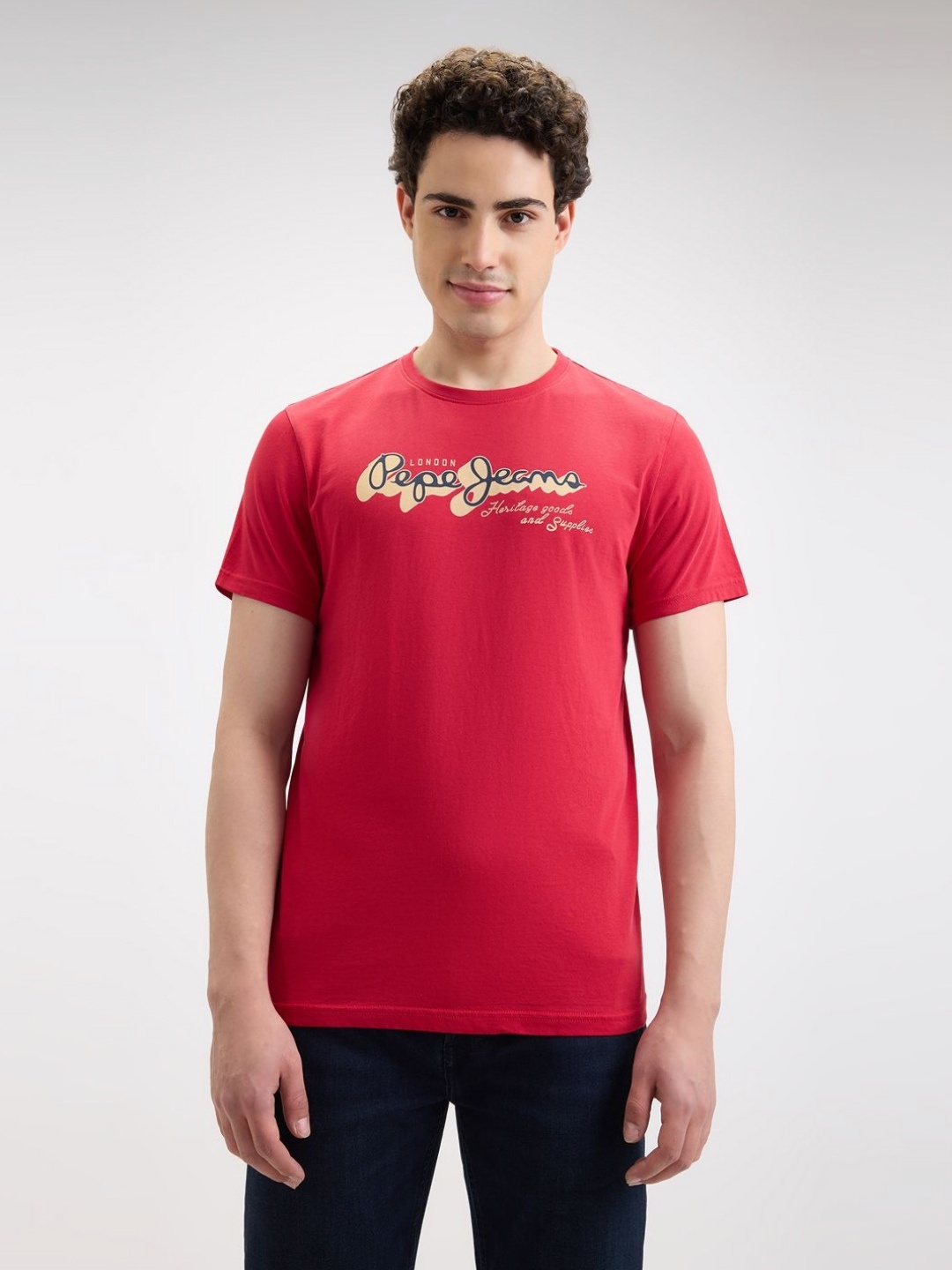 

Pepe Jeans Men Printed Pure Cotton Slim Fit T-shirt, Red