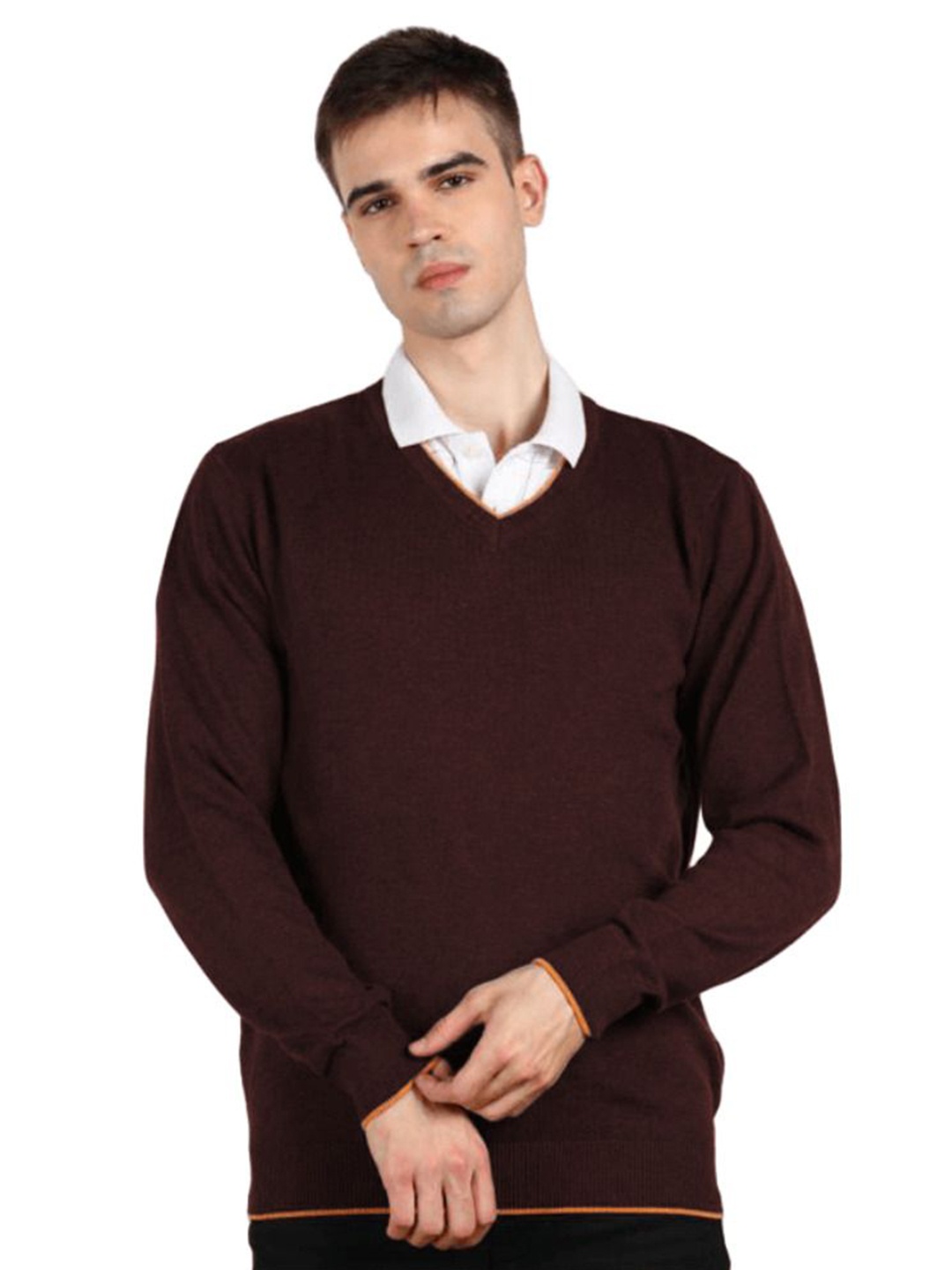 

BAESD Men Woollen Pullover, Coffee brown