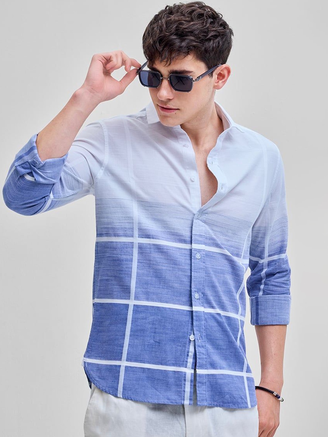 

Snitch Men Smart Slim Fit Opaque Checked Casual Shirt, Blue